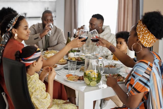 a family having dinner at a table